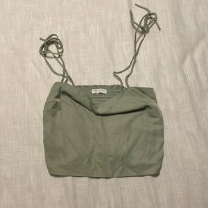Boutique Sage Green Satin Crop Top with Tie Straps